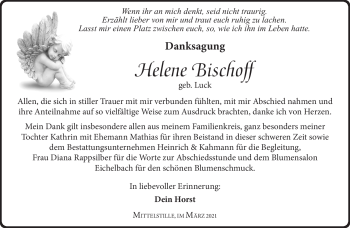 Traueranzeige von Helene Bischoff von Südthüringer Presse