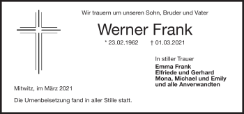 Traueranzeige von Werner Frank von Neue Presse Coburg