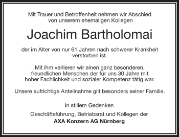 Traueranzeige von Joachim Bartholomai von Frankenpost