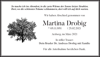 Traueranzeige von Martina Drobig von Frankenpost