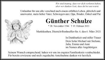 Traueranzeige von Günther Schulze von Frankenpost