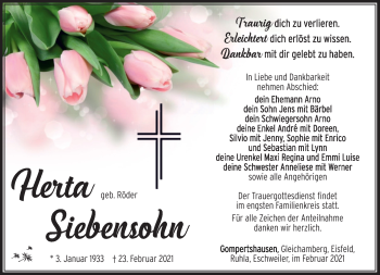 Traueranzeige von Herta Siebensohn von Südthüringer Presse