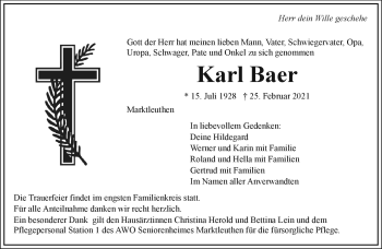 Traueranzeige von Karl Bear von Frankenpost