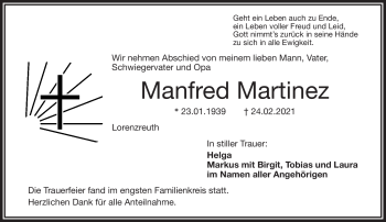 Traueranzeige von Manfred Martinez von Frankenpost