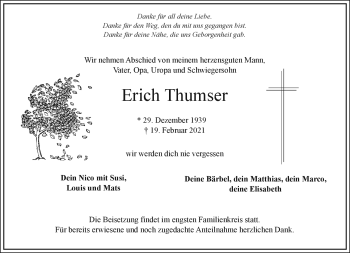 Traueranzeige von Erich Thumser von Frankenpost