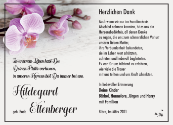 Traueranzeige von Hildegard Elleberger von Südthüringer Presse