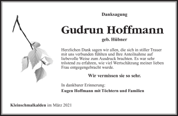 Traueranzeige von Gudrun Hoffmann von Südthüringer Presse