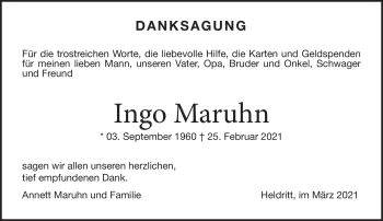 Traueranzeige von Ingo Maruhn von Südthüringer Presse