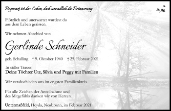 Traueranzeige von Gerlinde Schneider von Südthüringer Presse