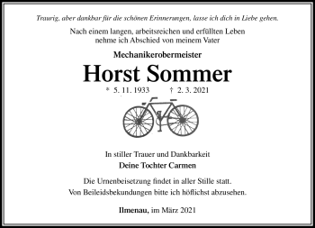 Traueranzeige von Horst Sommer von Südthüringer Presse