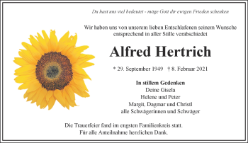 Traueranzeige von Alfred Hertrich von Frankenpost
