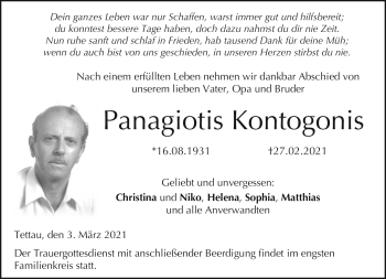 Traueranzeige von Panagiotis Kontogonis von Neue Presse Coburg