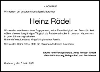 Traueranzeige von Rödel Heinz von Neue Presse Coburg