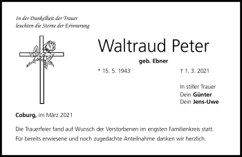 Traueranzeige von Waltraud Peter von Neue Presse Coburg