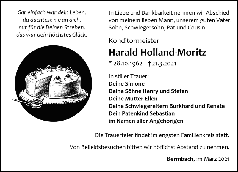  Traueranzeige für Harald Holland-Moritz vom 27.03.2021 aus Südthüringer Presse