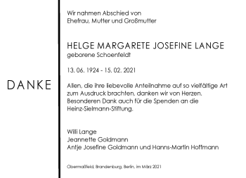 Traueranzeige von Helge Lange von Südthüringer Presse