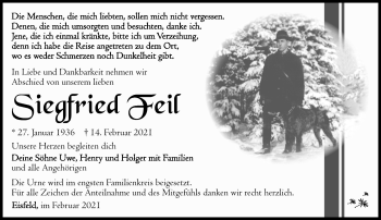Traueranzeige von Siegfried Feil von Südthüringer Presse