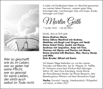 Traueranzeige von Martin Güth von Südthüringer Presse