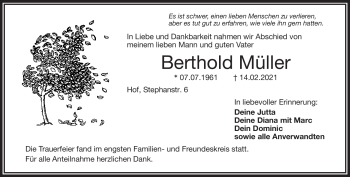 Traueranzeige von Berthold Müller von Frankenpost