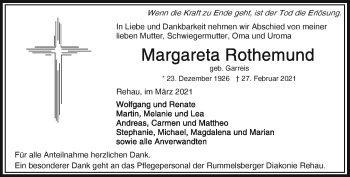 Traueranzeige von Margareta Rothemund von Frankenpost