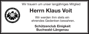 Traueranzeige von Klaus Voit von Frankenpost