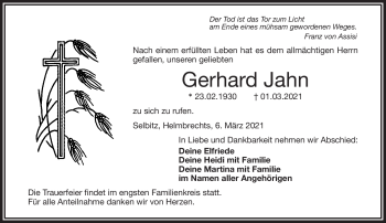 Traueranzeige von Gerhard Jahn von Frankenpost