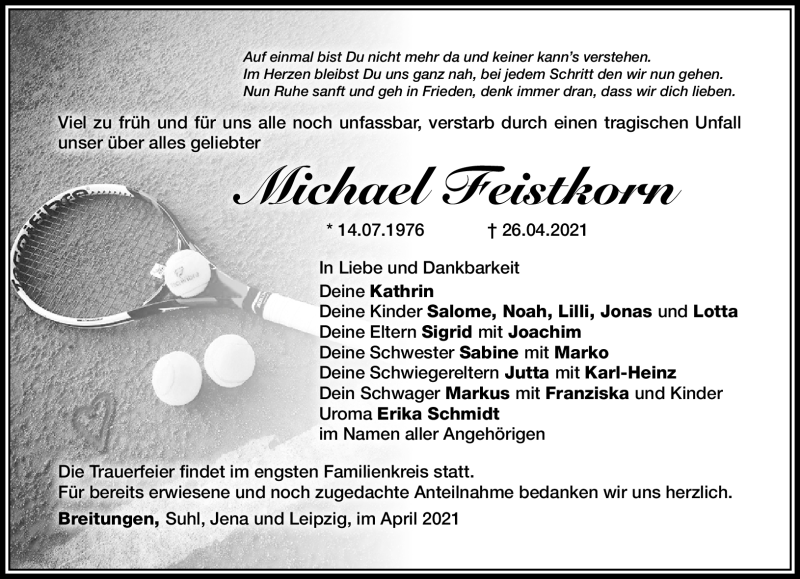  Traueranzeige für Michael Feistkorn vom 30.04.2021 aus Südthüringer Presse