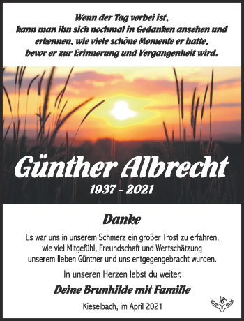 Traueranzeige von Günther Albrecht von Südthüringer Presse