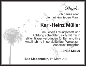 Traueranzeige von Karl-Heinz Müller von Südthüringer Presse