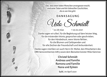 Traueranzeige von Udo Schmidt von Südthüringer Presse