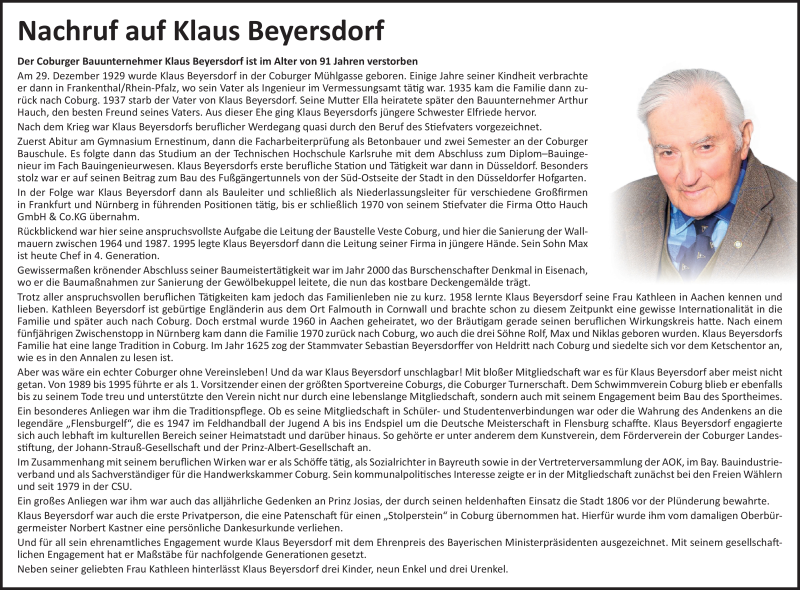  Traueranzeige für Klaus Beyersdorf vom 30.04.2021 aus Neue Presse Coburg