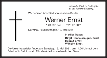 Traueranzeige von Werner Ernst von Frankenpost