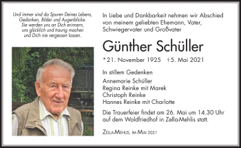 Traueranzeige von Günther Schüller von Südthüringer Presse