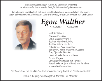 Traueranzeige von Egon Walter von Südthüringer Presse