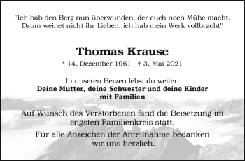 Traueranzeige von Thomas Krause von Frankenpost