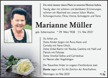 Traueranzeige von Marianne Müller von Südthüringer Presse