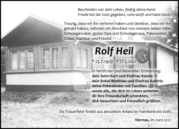 Traueranzeige von Rolf heil von Südthüringer Presse