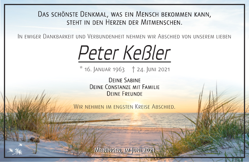  Traueranzeige für Peter Keßler vom 03.07.2021 aus Südthüringer Presse
