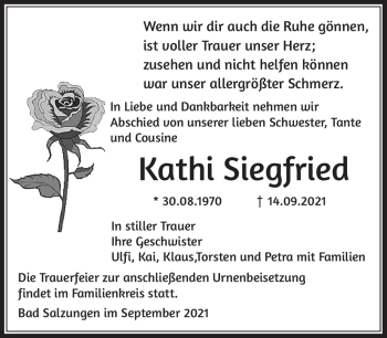 Traueranzeige von Kathi Siegfried von Südthüringer Presse