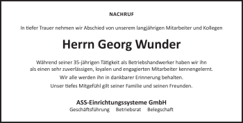 Traueranzeige von Georg Wunder von Neue Presse Coburg
