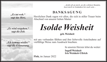Traueranzeige von Isolde Weisheit von Südthüringer Presse