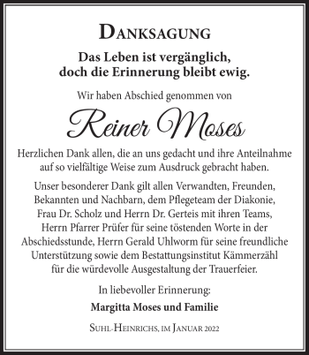Traueranzeige von Reiner Moses von Südthüringer Presse
