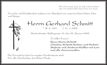 Traueranzeige von Gerhard Schmitt von Frankenpost