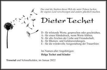 Traueranzeige von Dieter Techet von Südthüringer Presse