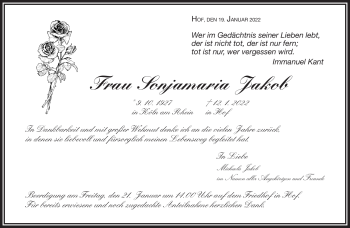 Traueranzeige von Sonjamaria Jakob von Frankenpost
