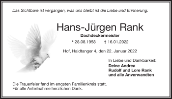 Traueranzeige von Hans-Jürgen Rank von Frankenpost