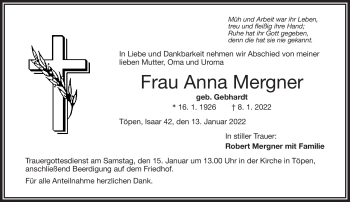 Traueranzeige von Anna Mergner von Frankenpost