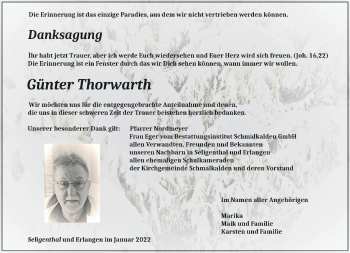 Traueranzeige von Günter Thorwarth von Südthüringer Presse