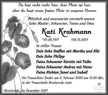 Traueranzeige von Kati Krahmann von Südthüringer Presse