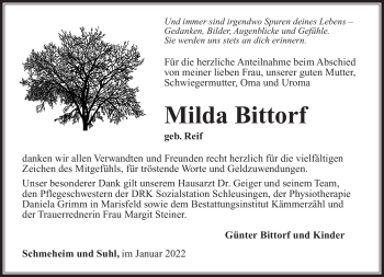 Traueranzeige von Milda Bittorf von Südthüringer Presse
